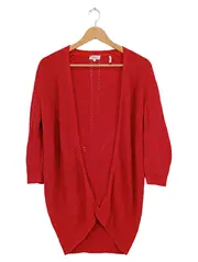 Vorschaubild 1 von Damen Strickjacke Gr. 40 Rot Leinen Baumwolle Lochmuster Cardigan