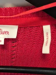 Vorschaubild 5 von Damen Strickjacke Gr. 40 Rot Leinen Baumwolle Lochmuster Cardigan