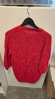 Vorschaubild 3 von Damen Strickjacke Gr. 40 Rot Leinen Baumwolle Lochmuster Cardigan