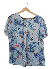 Vorschaubild 1 von TAIFUN Damen Bluse Blumenmuster Gr. 40 Blau Kurzarm Feminin