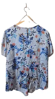 Vorschaubild 2 von TAIFUN Damen Bluse Blumenmuster Gr. 40 Blau Kurzarm Feminin