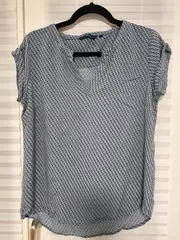 Vorschaubild 11 von Damen Bluse Gr. 36/S Blau Grafisch Kurzarm Casual