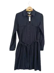 Vorschaubild 1 von Hemdblusenkleid Blau Uni Midikleid Gr. 36/S Büro Klassisch Polyester