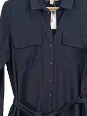 Vorschaubild 3 von Hemdblusenkleid Blau Uni Midikleid Gr. 36/S Büro Klassisch Polyester