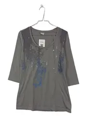 Vorschaubild 1 von Damen Langarmshirt 3/4-Arm Waldmotiv Pailletten Grau Gr. M