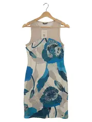 Vorschaubild 1 von Damen Cocktailkleid Schlauchkleid Blumen Muster Blau Gr. 38 M