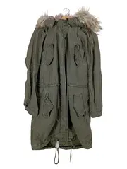 Vorschaubild 1 von Damen Parka Winterjacke Mantel Gr. 38 M Oliv Kapuze Fell Schriftzug