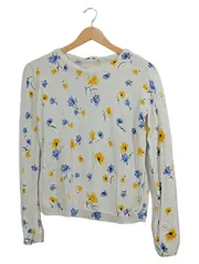 Vorschaubild 1 von Damen Pullover Blumenmuster Weiß Gelb Blau Gr. S