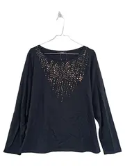 Vorschaubild 1 von TAIFUN Langarmshirt Damen Gr. 44 Schwarz Nieten Modern Elegant Shirt Oberteil