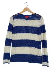 Vorschaubild 1 von Damen Pullover Strickpullover Gr. 36;S Blau Gestreift Lochmuster Maritim