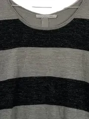 Vorschaubild 4 von Damen Pullover Gr. 38 M Grau Schwarz Gestreift Wolle Leinen Knopfleiste