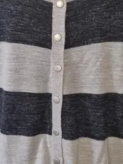 Vorschaubild 5 von Damen Pullover Gr. 38 M Grau Schwarz Gestreift Wolle Leinen Knopfleiste