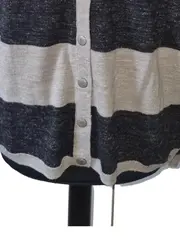 Vorschaubild 6 von Damen Pullover Gr. 38 M Grau Schwarz Gestreift Wolle Leinen Knopfleiste