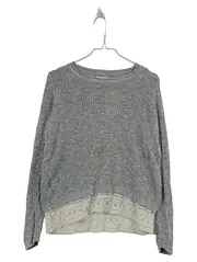 Vorschaubild 1 von Damen Pullover Gr. 34/XS Grau Strickpullover Spitze Baumwolle Casual