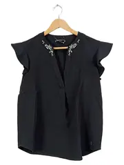 Vorschaubild 1 von Damen Bluse Schwarz Schmucksteine Volant Ärmel Gr. XL Elegant