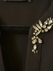 Vorschaubild 4 von Damen Bluse Schwarz Schmucksteine Volant Ärmel Gr. XL Elegant