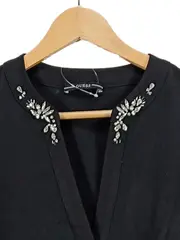 Vorschaubild 2 von Damen Bluse Schwarz Schmucksteine Volant Ärmel Gr. XL Elegant