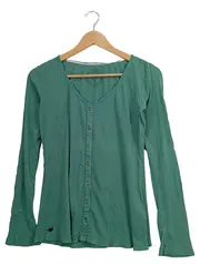 Vorschaubild 1 von Langarmshirt Damen Gr. 36/S Grün Baumwolle Rippstrick Knopfleiste
