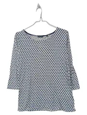 Vorschaubild 1 von Damen Langarmshirt 3/4-Arm Rautenmuster Weiß Blau Gr. M