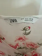 Vorschaubild 5 von Sommerkleid Damen Gr. 36 S Weiß Blumenmuster Leinen Baumwolle Knopfleiste