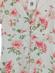 Vorschaubild 2 von Sommerkleid Damen Gr. 36 S Weiß Blumenmuster Leinen Baumwolle Knopfleiste