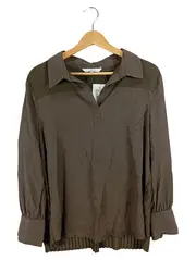 Vorschaubild 1 von Women Damen Bluse Langarm Kragen Faltenbesatz Oliv Gr. 40/L