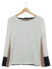 Vorschaubild 1 von Damen Pullover Gr. 42 Weiß Beige Navy Colorblock Viskose