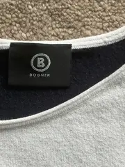 Vorschaubild 5 von Damen Pullover Gr. 42 Weiß Beige Navy Colorblock Viskose