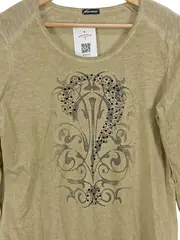 Vorschaubild 2 von Damen Langarmshirt Gr. 40 Beige Print Strass Elegant