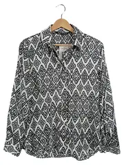 Vorschaubild 1 von Damen Bluse XS Ethno Muster Schwarz Weiß Langarm Bohemian Style