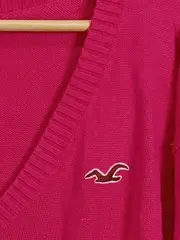 Vorschaubild 3 von Damen Pullover Gr. 40 L Pink V-Ausschnitt Strick Logo Baumwollmix