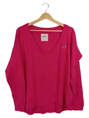 Vorschaubild 1 von Damen Pullover Gr. 40 L Pink V-Ausschnitt Strick Logo Baumwollmix