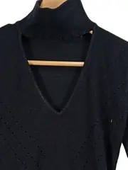 Vorschaubild 3 von Damen Pullover Gr. 34/XS Schwarz Rollkragen Cut-Out Lochmuster Viskose