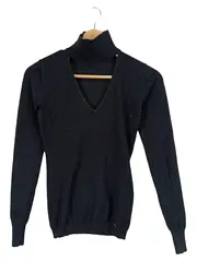 Vorschaubild 1 von Damen Pullover Gr. 34/XS Schwarz Rollkragen Cut-Out Lochmuster Viskose