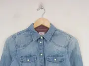 Vorschaubild 2 von Hemdbluse Damen Langarm Uni Blau Baumwolle Gr. 38 Freizeit