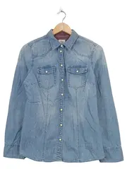 Vorschaubild 1 von Hemdbluse Damen Langarm Uni Blau Baumwolle Gr. 38 Freizeit