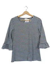 Vorschaubild 1 von Langarmshirt Damen Gestreift Glitzer Rüschen Rippstrick Gr. 38 M