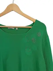 Vorschaubild 3 von Damen Pullover Gr. 50 Grün Strickpullover Strass Applikationen Baumwolle