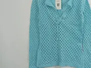 Vorschaubild 4 von Damen Pullover Langarm Häkel Lochmuster Baumwolle Türkis S