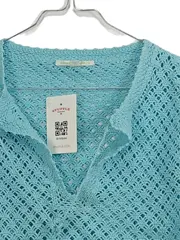 Vorschaubild 2 von Damen Pullover Langarm Häkel Lochmuster Baumwolle Türkis S