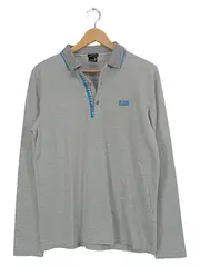 Vorschaubild 1 von Herren Poloshirt Langarm Gr. 38 (S) Grau Baumwolle Piqué Slim Fit