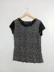 Vorschaubild 2 von TAIFUN Damen Bluse Shirt Punkte Spitze Schwarz Gr. 36;S Kurzarm Feminin