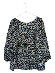 Vorschaubild 1 von Damen Bluse Leopardenmuster Gr. 40 Blau Beige Viskose 3/4-Arm