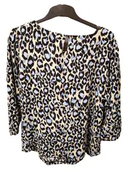 Vorschaubild 3 von Damen Bluse Leopardenmuster Gr. 40 Blau Beige Viskose 3/4-Arm