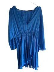 Vorschaubild 2 von Damen Abendkleid Langarm V-Ausschnitt Blau Gr. L Satin-Look