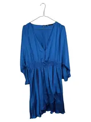Vorschaubild 1 von Damen Abendkleid Langarm V-Ausschnitt Blau Gr. L Satin-Look