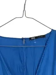 Vorschaubild 5 von Damen Abendkleid Langarm V-Ausschnitt Blau Gr. L Satin-Look