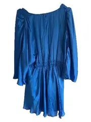 Vorschaubild 4 von Damen Abendkleid Langarm V-Ausschnitt Blau Gr. L Satin-Look