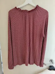 Vorschaubild 4 von Damen Bluse Langarm Viskose Gr. 36 S Rot Geometrisch Rüschen