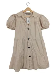 Vorschaubild 1 von Blusenkleid Damen Gr. S Beige Puffärmel Stufenkleid Hemdblusenkleid